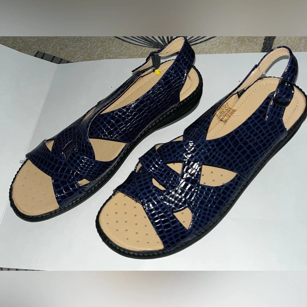 Blue Croc-Embossed Sandals - Picture 8 of 8
